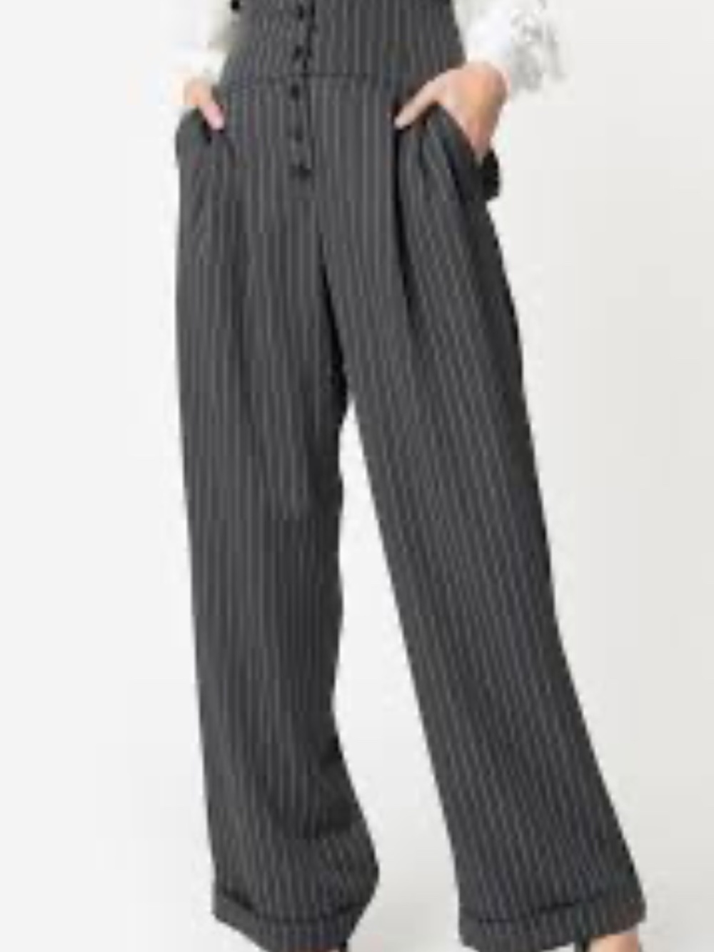 High waist Unique Vintage 1930s XL Gray/White Pin Stripe Thelma Suspender Pants